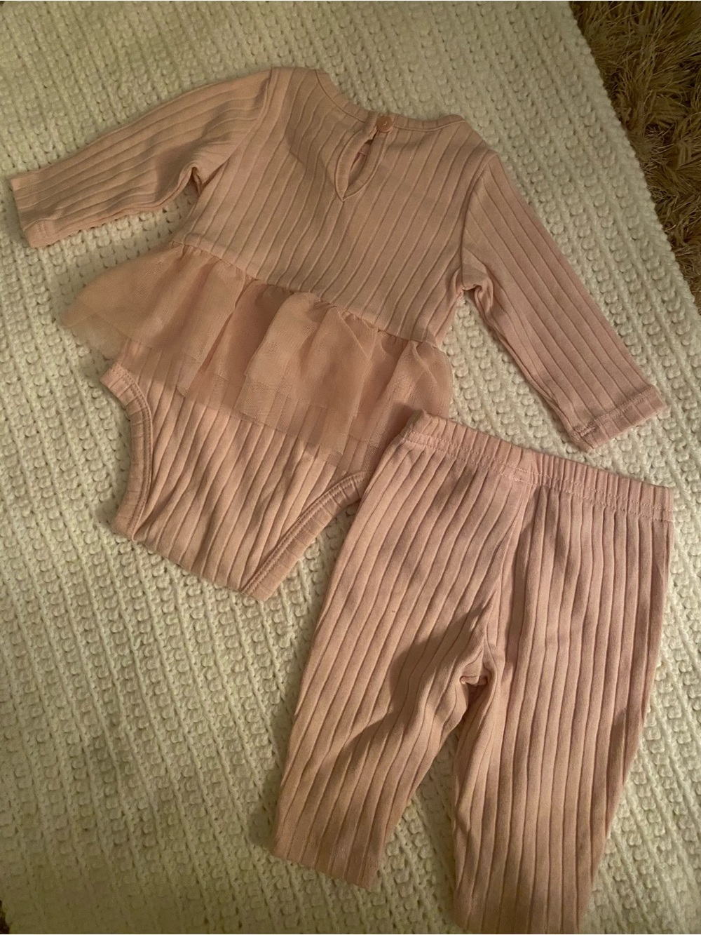 Carter's Ribbed Tulle Peplum Bodysuit & Legging Set - Light Pink